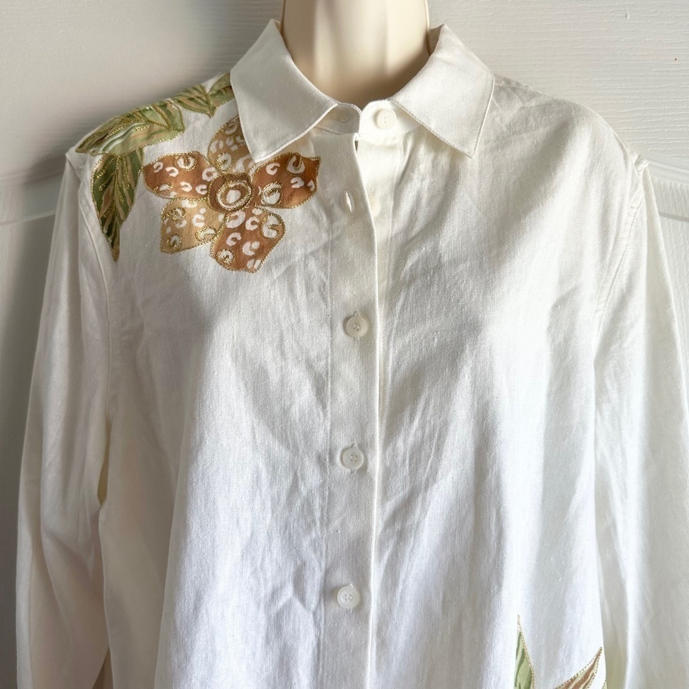 Draper’s & Damon’s Linen Floral Embroidered Top Vintage - Picture 3 of 10